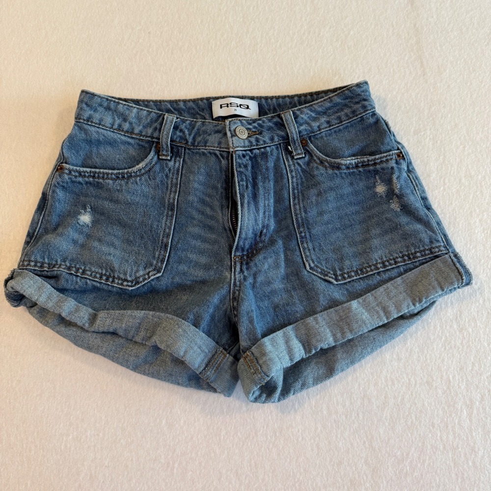 RSQ Denim Shorts Women 25 Blue High Rise Cuffed Distressed Mom Shorts